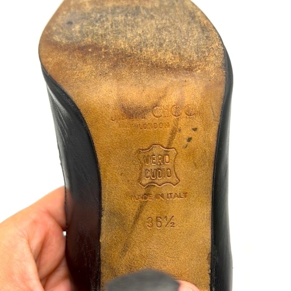 Jimmy Choo - Black Soft Leather Sling Back Cutout Square Toe Heels Size 36.5 - Picture 15 of 16